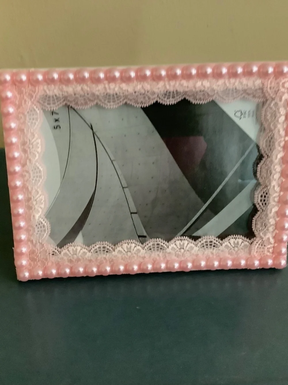 5x7 pink vintage crochet lace and pink pearl frame